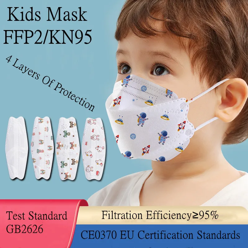 100/10pc ffp2 niños 4-12 años masque enfant kids masks 4 layers masques mask mascarilla fpp2/kn95 niñas willow fish type mask