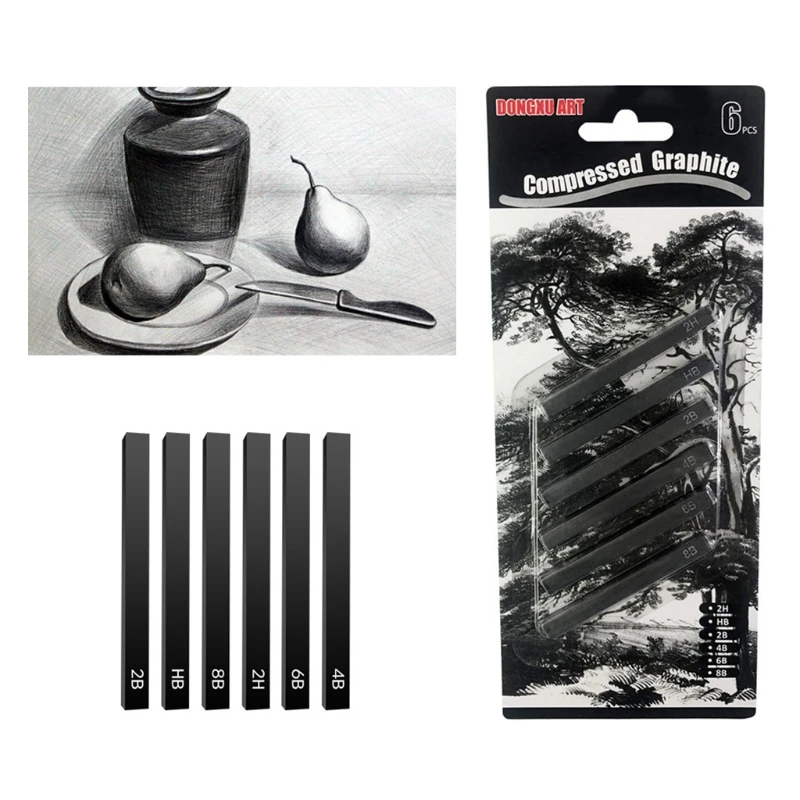 6 Pcs Professional Charcoal Pencils Compressed Square Sticks Sketch for Sketching Shading Drawing Artists DIY | Канцтовары для