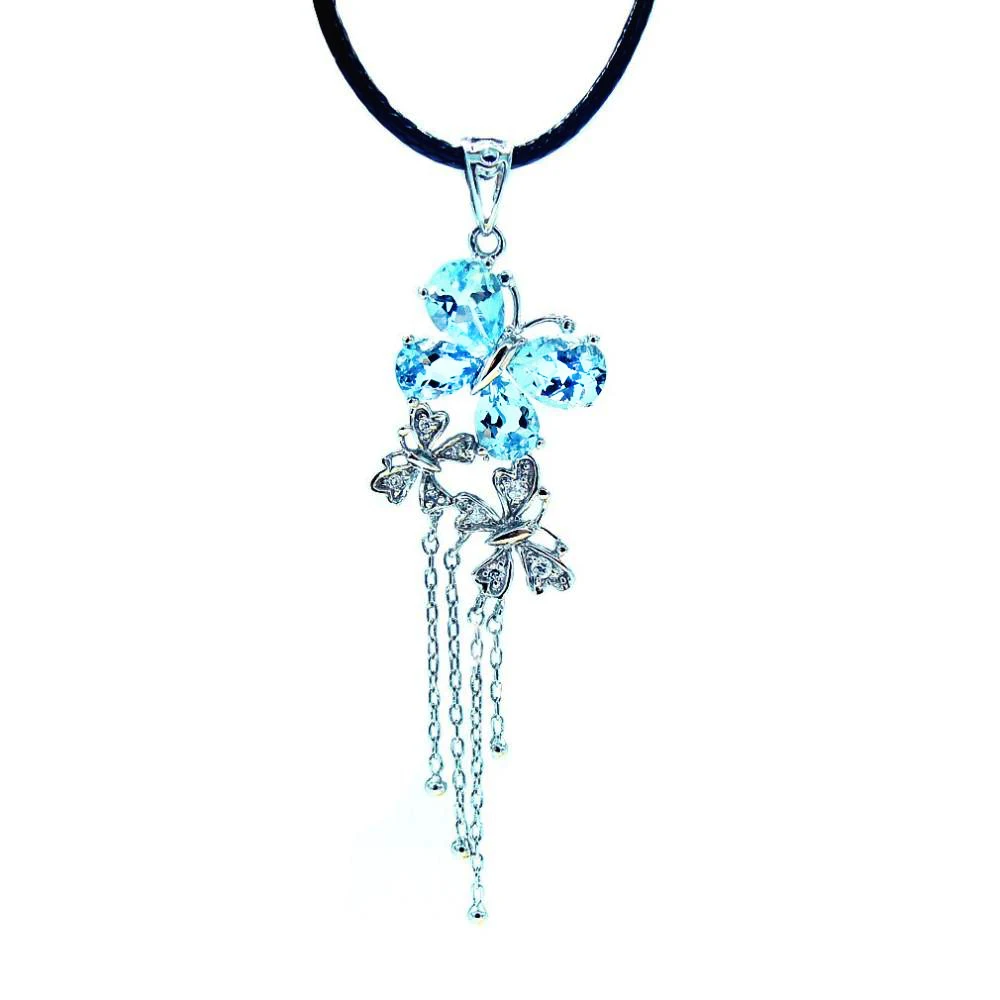 Кулон из стерлингового серебра 925 пробы с бабочкой и топазом голубой драгоценный