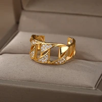 luxury cubic zirconia rings for women stainless steel gold color ring geometric irregular vintage jewelry anillos mujer