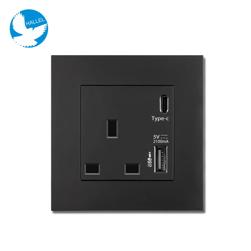 uk home light power switch socket with usb type c 2 1a rapid charger white black usb c outlet for android smart phone free global shipping