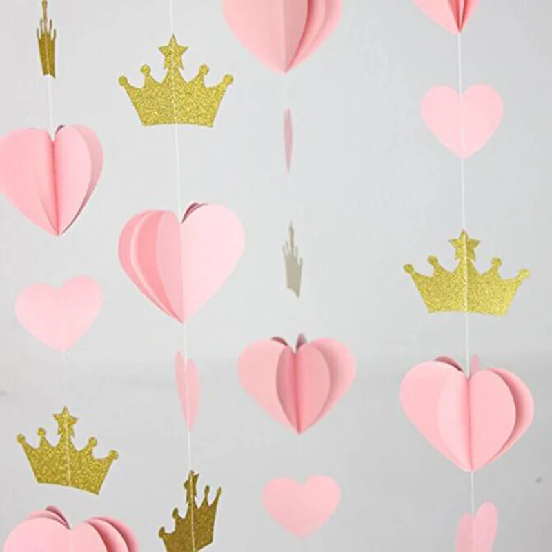 1 комплект 2 м розовый бандаж баннер 3D Любовь и Корона из бумаги Гирлянда флаги для