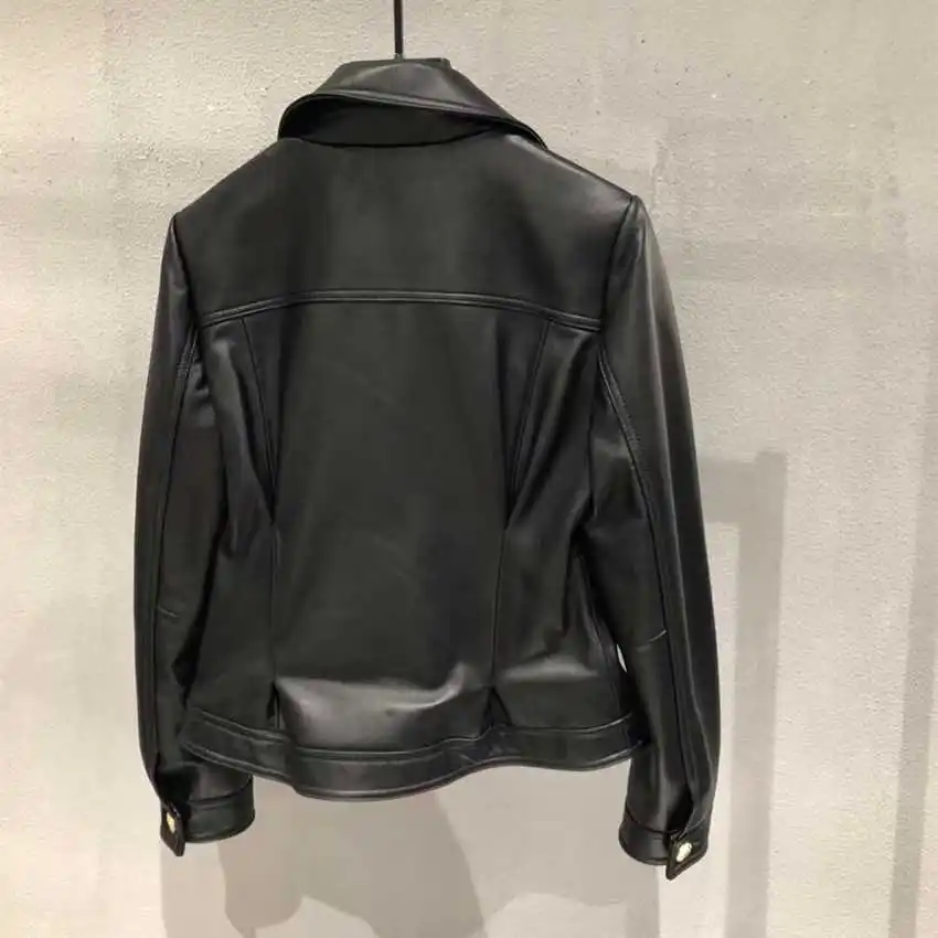 

Natural Women Leather Lambskin Leather Jacket Long Sleeves 100% Sheepskin Leather Coat H831