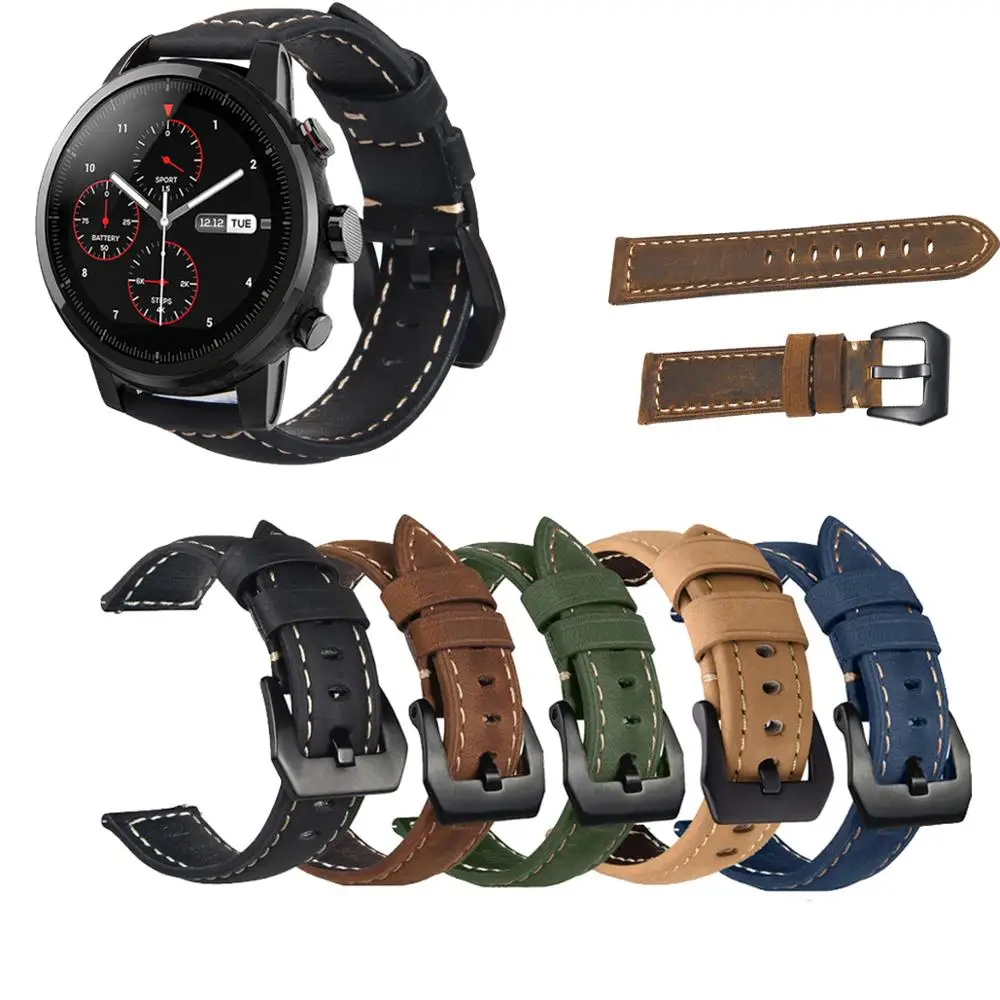 

Ремешок кожаный для Huami Amazfit Stratos 2 2s 3, браслет для Amazfit Pace GTR, 22 мм