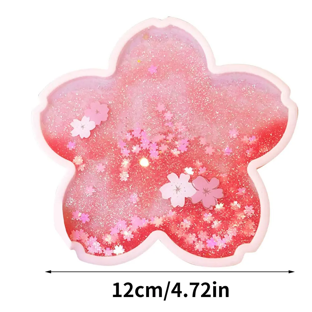 

Coaster Cup Mat Heat-Resistant Cup Pad Glitter Sakura Shape With Quicksand Reusable For Drink Table Decoration Accessories