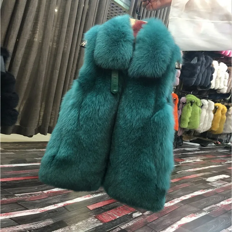 FURSARCAR 2021 Genuine Motorcycle Leather Fur Vest With Collar Real Natrual Fox Fur For Women Winter Whole Skin Waistcoat