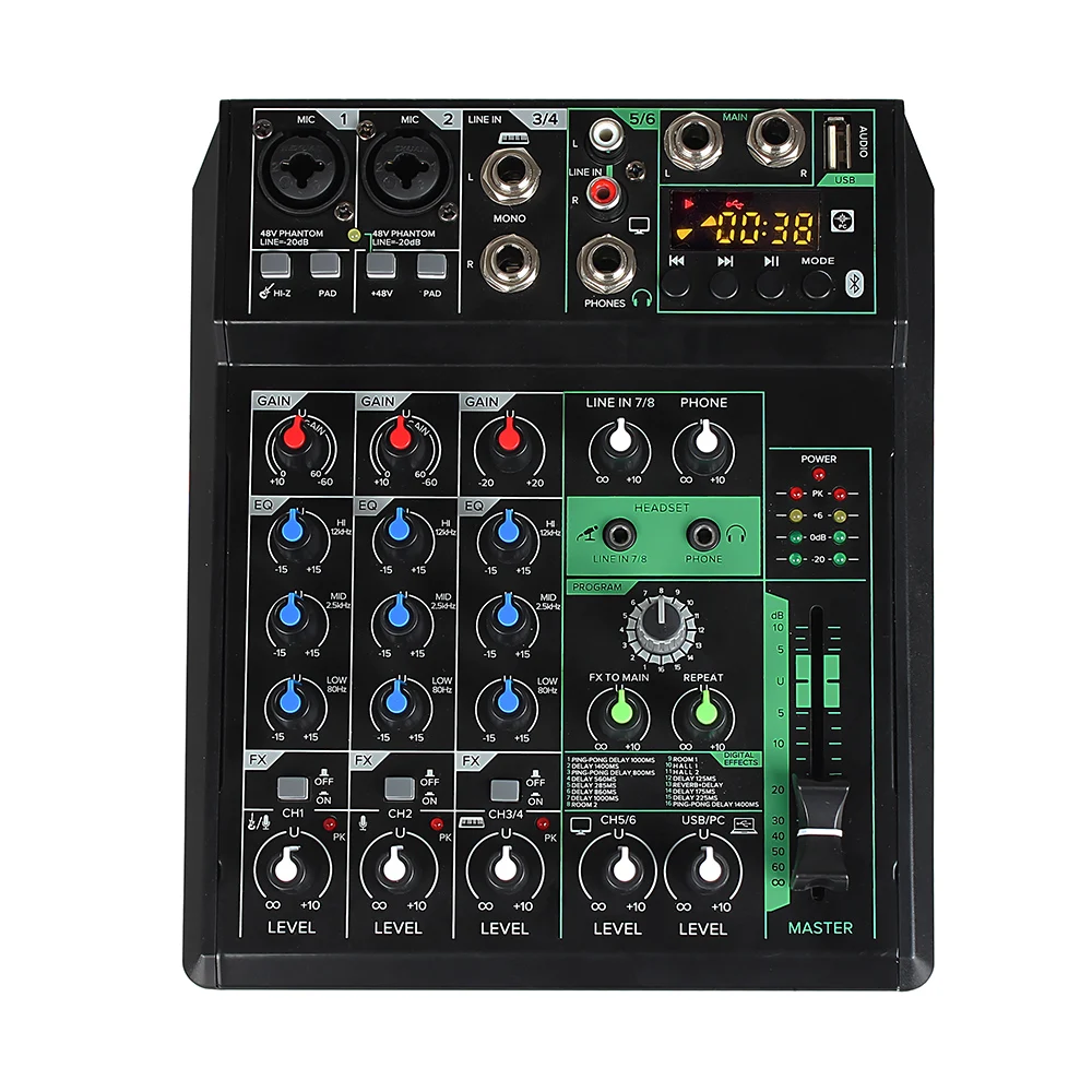 Ns-8Fx 4-Channel Usb Audio Mixer Sound Mixing 4 Channels Fantasy Power Multi-Function Mixer 48V Mixing Console Effects