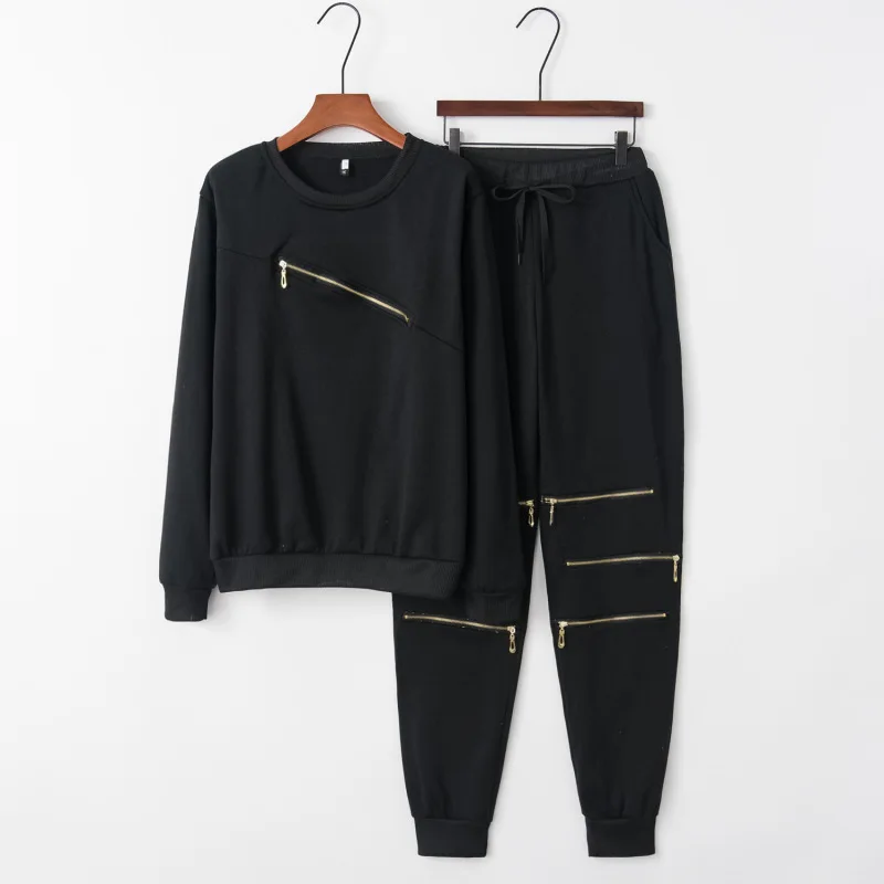 

Trendy Sexy Zipper Tracksuit Women Fashionable New Long Sleeve Casual Hoodie Suit Adds Velvet Black Gray