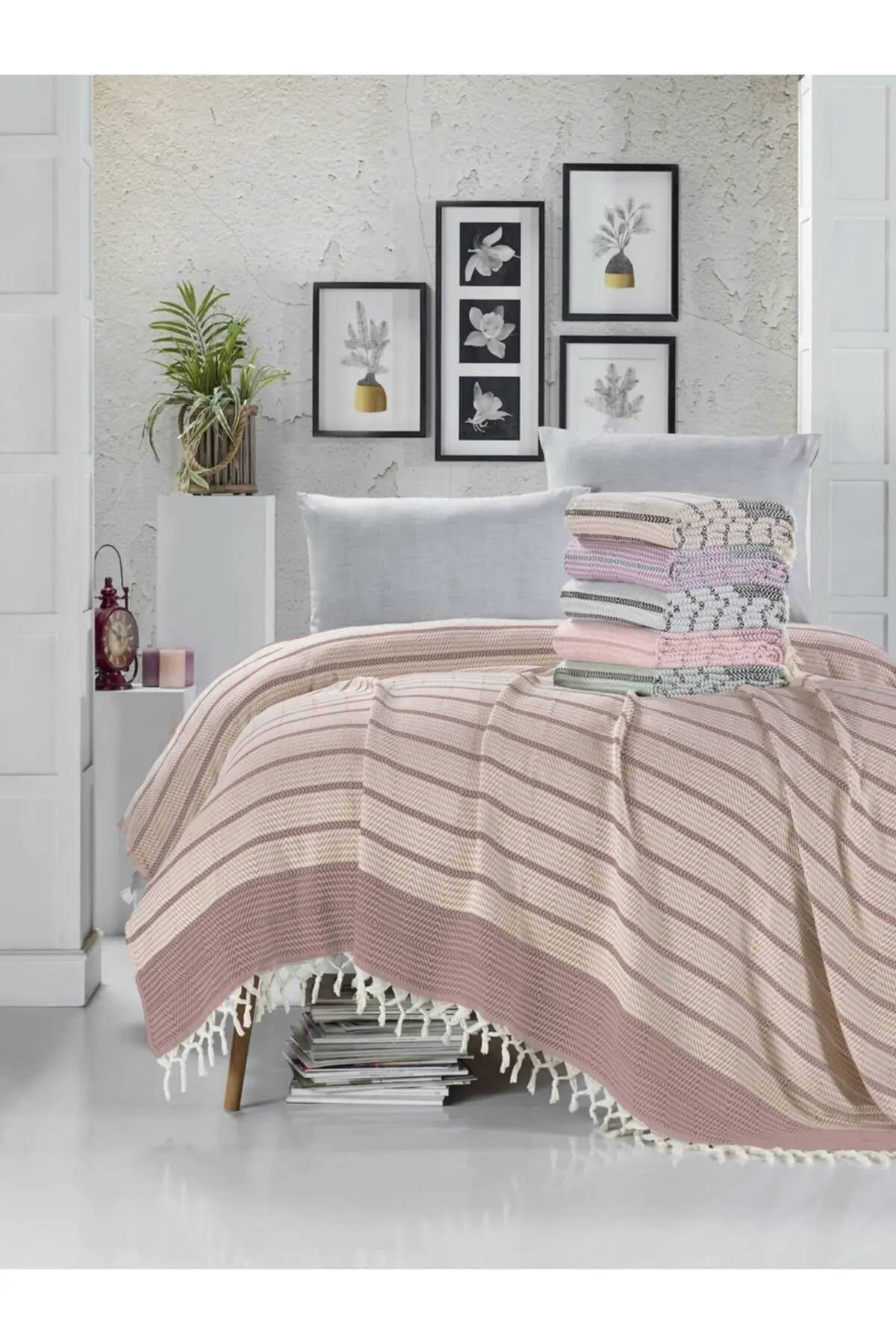 

Honkong Organic cotton double pique bed cover sofa shawl tv throws blankets Decorative Knit Fringed Queen Bedspreads Bedsheets