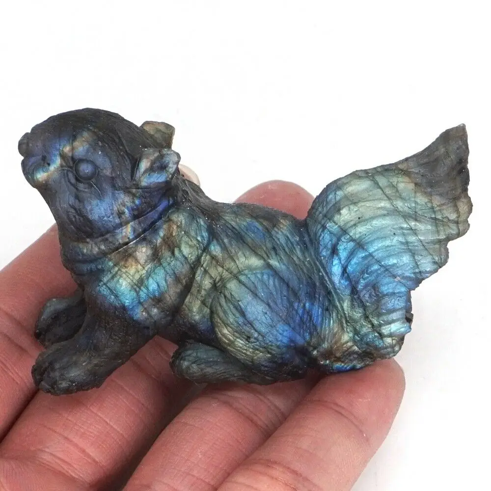 Фото Статуя белки 2,8 дюйма, натуральные драгоценные камни, лабрадорит, хрусталь, ручная резьба, рейки, лечебные фотообои, украшение для дома, комнаты, стола №4