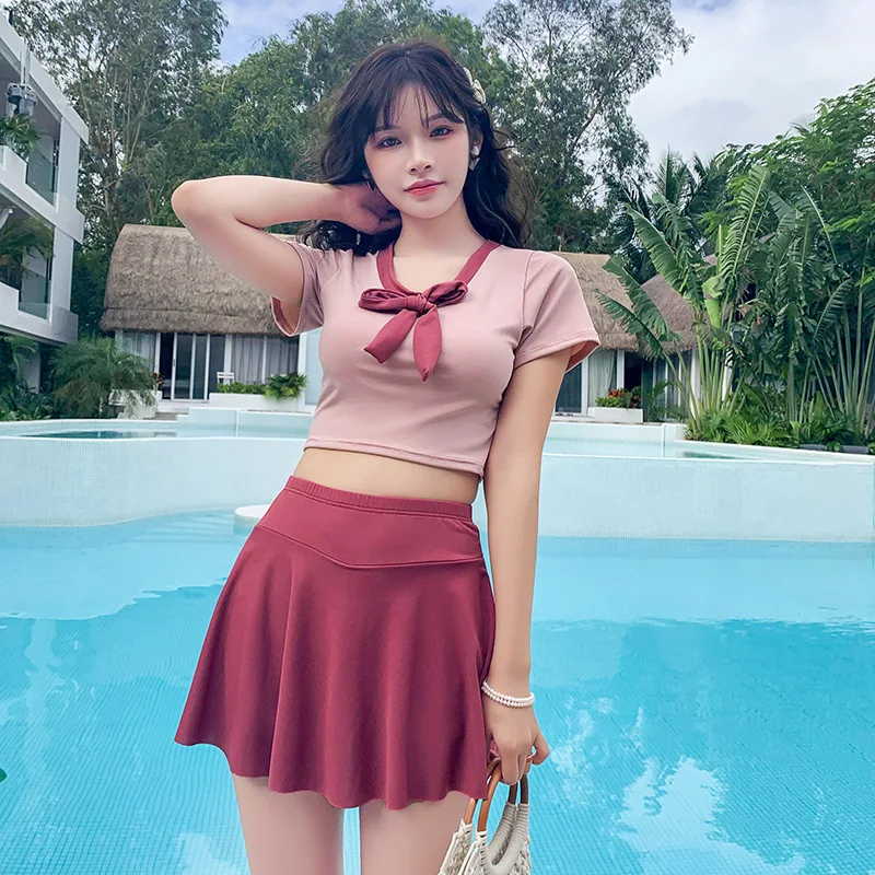 

2021 New Women Sexy Bikini Set Lace Up Solid Bandage Swimsuit High Waist Biquini Swimwear Summer Beach Wear Swimskirt