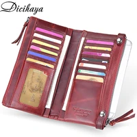 dicihaya genuine leather women wallet fashion girls purse card holder double zipper long wallets lady clutch wallet coins bag