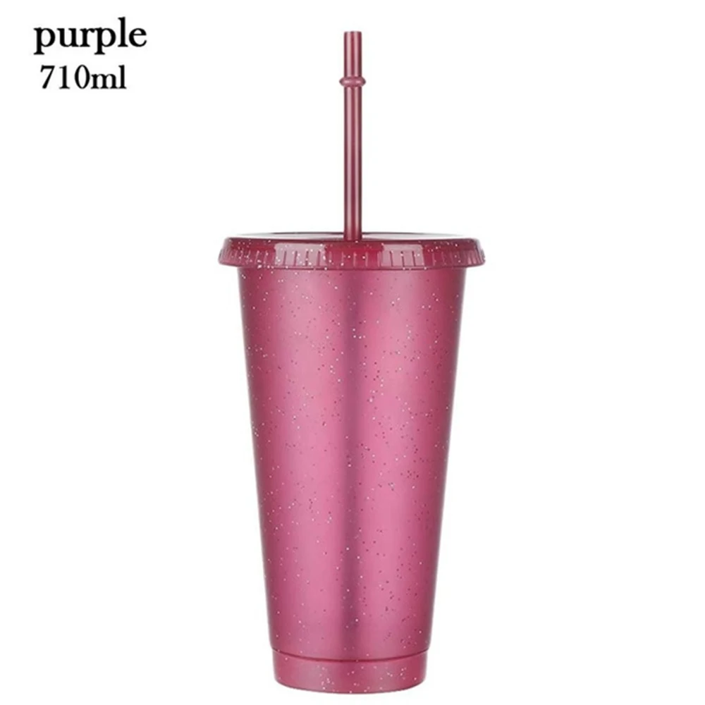 480/710ml Flash Powder Water Bottle With Straw Sports Cup Personalized Creative Water Cup Water Bottle Coffee Cup Christmas Gift