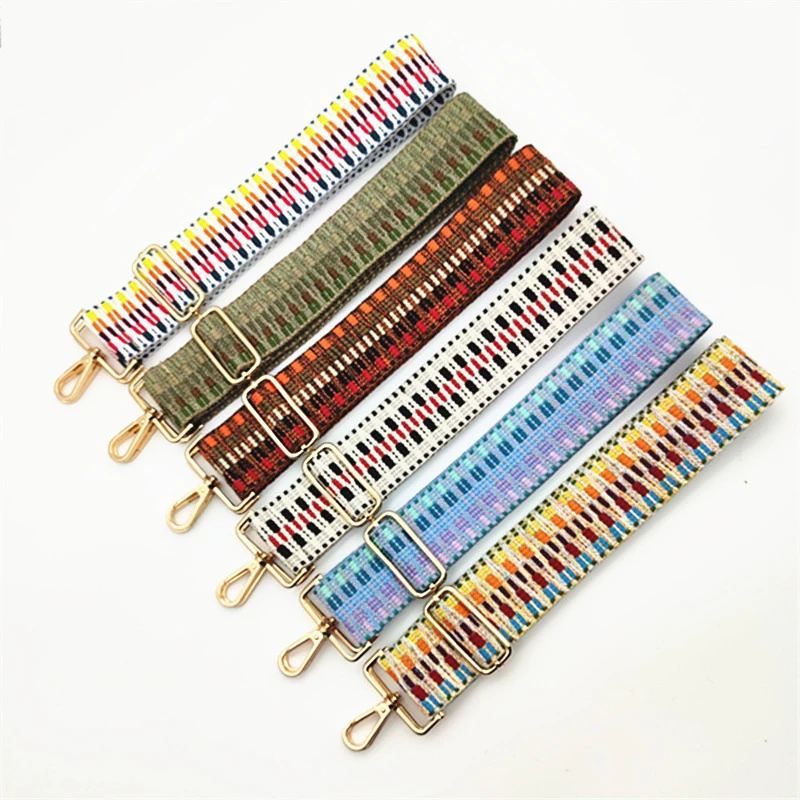 

Luxury Bag Strap Canvas Cotton Fabric Shoulder Strap Belt Chromatic Stripe Diy Bag Accessories Adjustable O Bag Handles