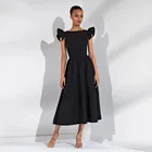 Vinca Sunny простое черное Короткое атласное вечернее платье с высоким воротником и рукавами-крылышками Формальные Вечерние платья для выпускного вечера наряды для вечеринки