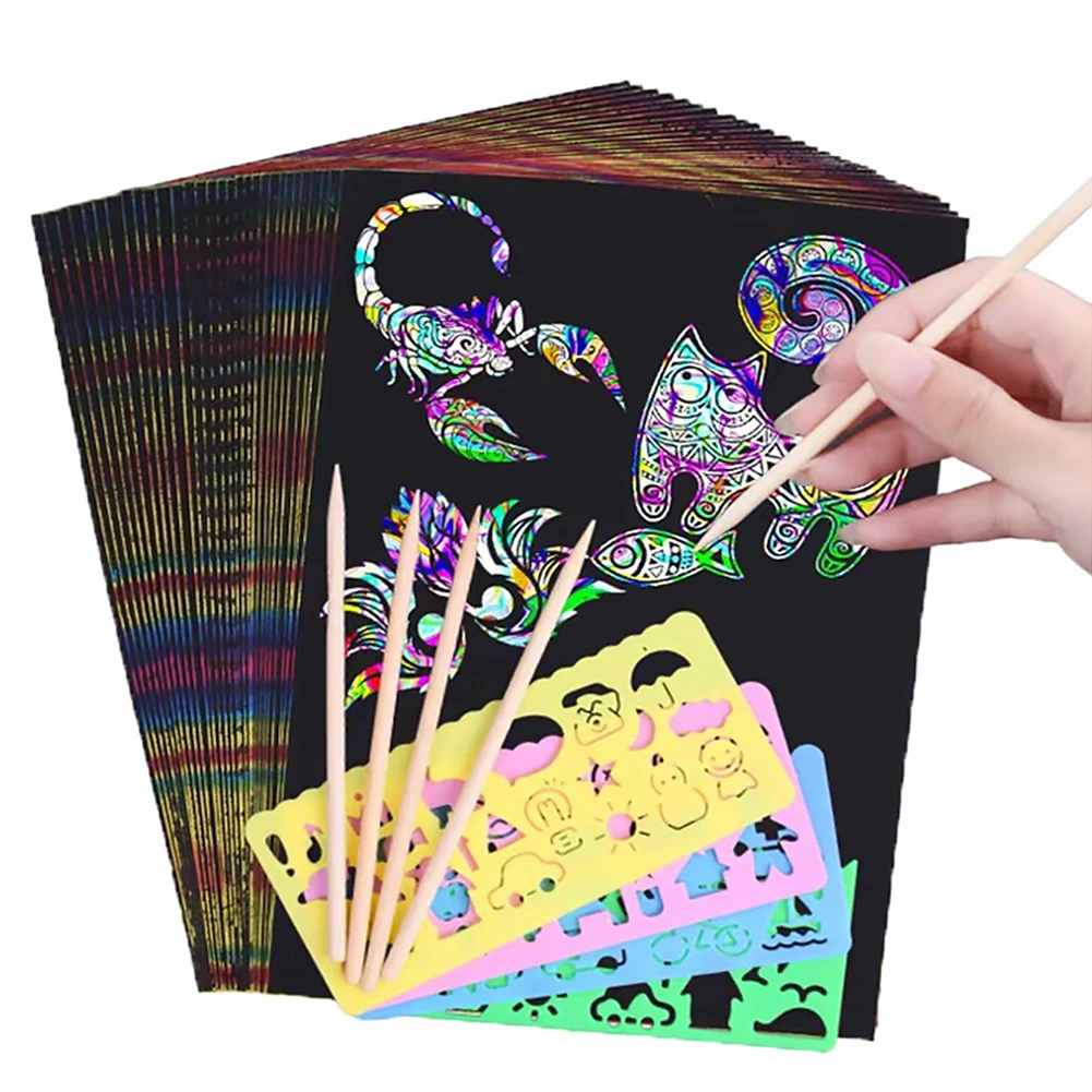 

50pcs 32K Scratch Art Paper Drawing Kit DIY Doodle Template Painting Toys for Kids Boys Girls Gifts Education Toys