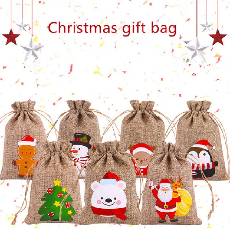 

Джутовые рождественские подарочные пакеты, Подарочный мешок из хлопка и льна на шнурке, упаковка для ювелирных изделий, мешки для хранения ...
