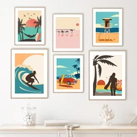 cartoon seascape sea beach wave palm flamingo wall art canvas painting nordic posters and prints decor pictures for living room