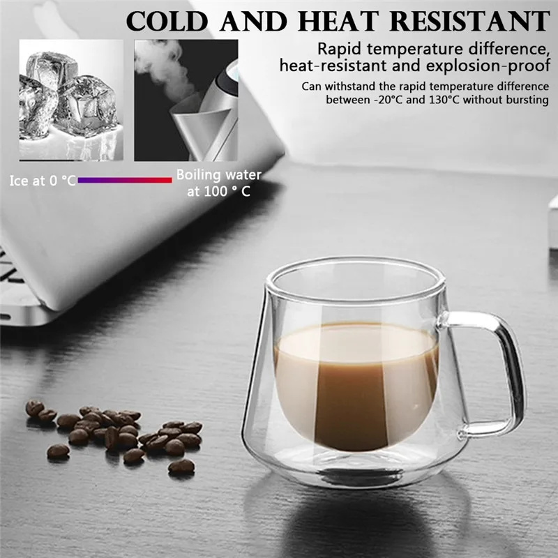 Прозрачная стеклянная кофейная чашка для молока виски чая пива двойная