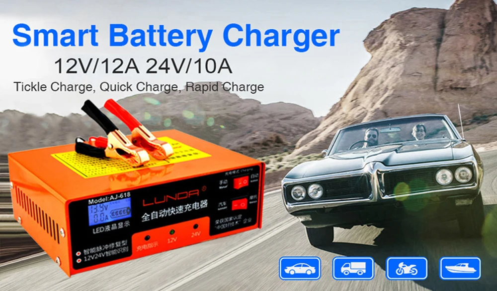 200 Вт 12/24V 200AH автомобиля Батарея Зарядное устройство автоматического интеллигентая(ый) для импульсный ремонт 130 V-250 V с светодиодный светильник с адаптером селфи-стик штепсельная вилка европейского стандарта