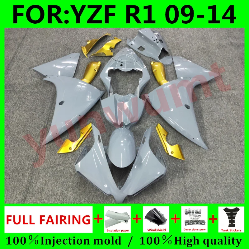 

Комплект обтекателей из АБС-пластика для YAMAHA YZF-R1 2012 2013 2014 YZF R1 09 10 11 12 13 14, комплект обтекателей для кузова, серого и золотого цвета