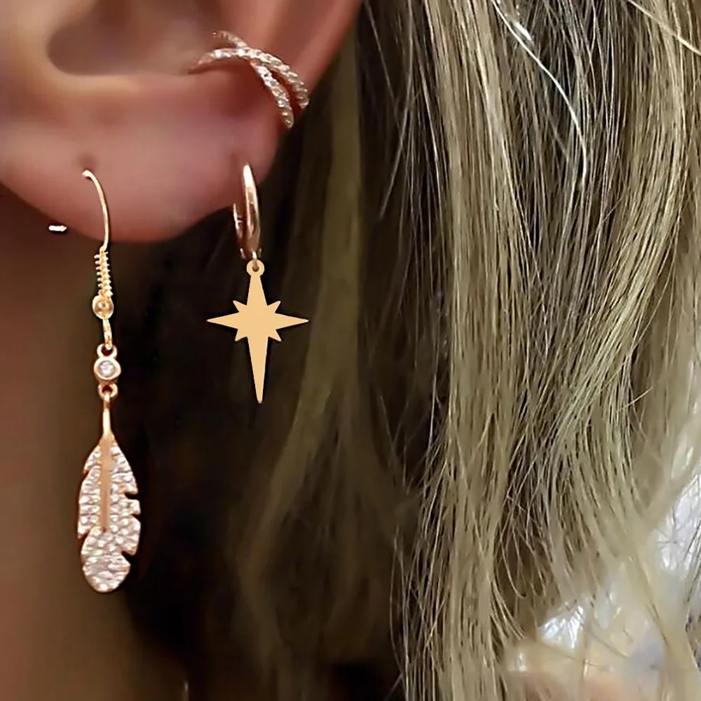 

3PCs Crystal XINGX Feather Earrings for Women Gold New Fashion Bohemian Earrings Jewelry Gift Wholesale