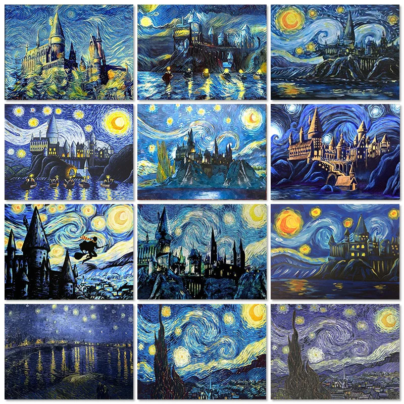 

Van Gogh Starry Night Diamond Painting 5D Cross Stitch Kit Diy Abstract Oil Painting Mosaic Diamond Embroidery Castle Art Lx929