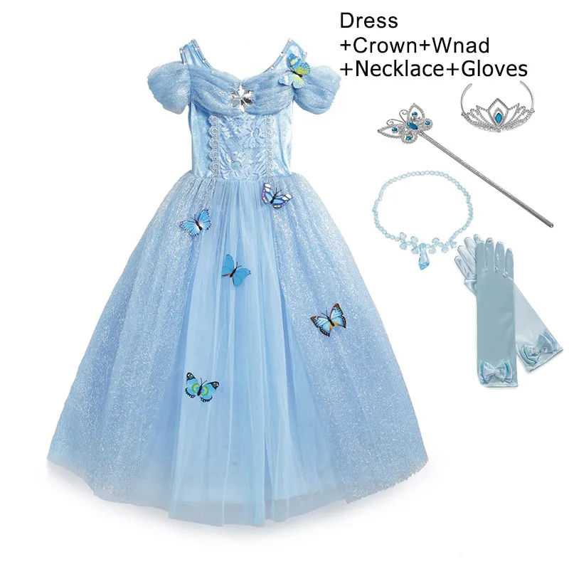 Cinderella Set 2 Костюмы принцессы на Хэллоуин для девочек; чудесное платье Золушки для костюмированной вечеринки; Детские карнавальные Бальные платья на день рождения - Цвет: Cinderella Set 2