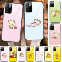 toplbpcs cute rilakkuma tempered glass shell phone case for xiaomi redmi note 10 9s 8 7 6 5 a 10t pro 9t cover pre cases