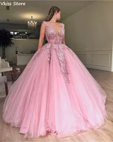 rose pink evening dress ball gown for princess party applique beading floor length v neck sexy prom dress %d0%bf%d0%bb%d0%b0%d1%82%d1%8c%d1%8f %d0%b7%d0%bd%d0%b0%d0%bc%d0%b5%d0%bd%d0%b8%d1%82%d0%be%d1%81%d1%82%d0%b5%d0%b9
