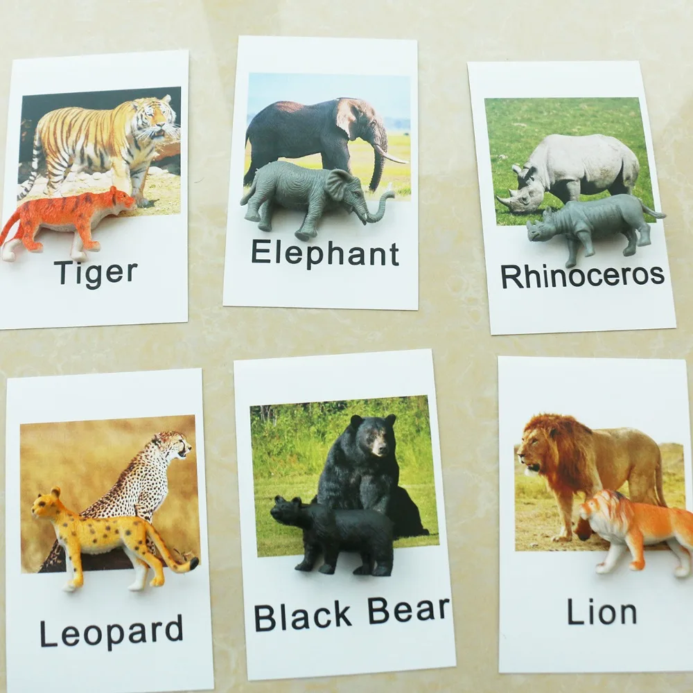 Языковые материалы Монтессори карточки с животными Обучающие Детские игрушки