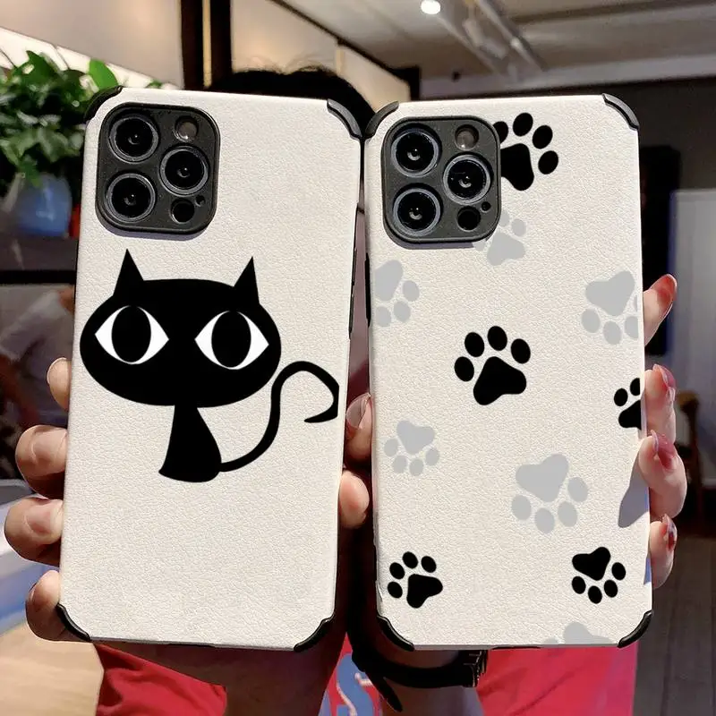 

Cute cat scratching Phone Case Lambskin Leather For iphone 12 11 8 7 6 XR X XS PLUS MINI PLUS PRO MAX Shockproof