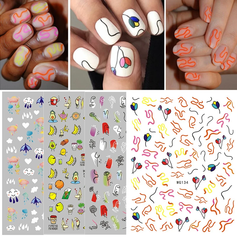 3D наклейки для ногтей смешанные узоры цветные переводные самоклеющиеся идея