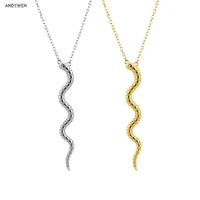 andywen 925 sterling silver gold snake pendant women luxury long chain animal special rock punk jewelry european statement