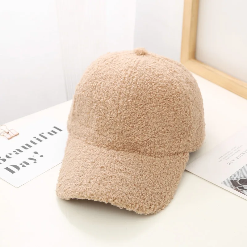 

South Korea ins winter plush baseball cap men and women lamb down caps couple warm hat outdoor cold hat