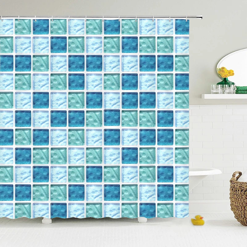 Водонепроницаемая занавеска для душа с 12 крючками Мозаичным принтом занавески