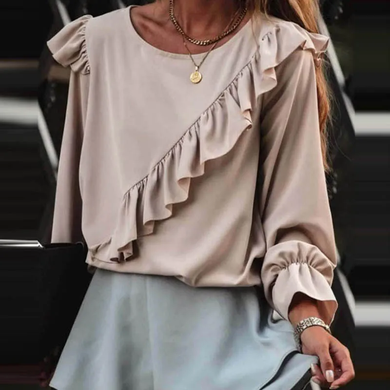 Повседневные милые однотонные футболки с длинным рукавом модный осенний пуловер