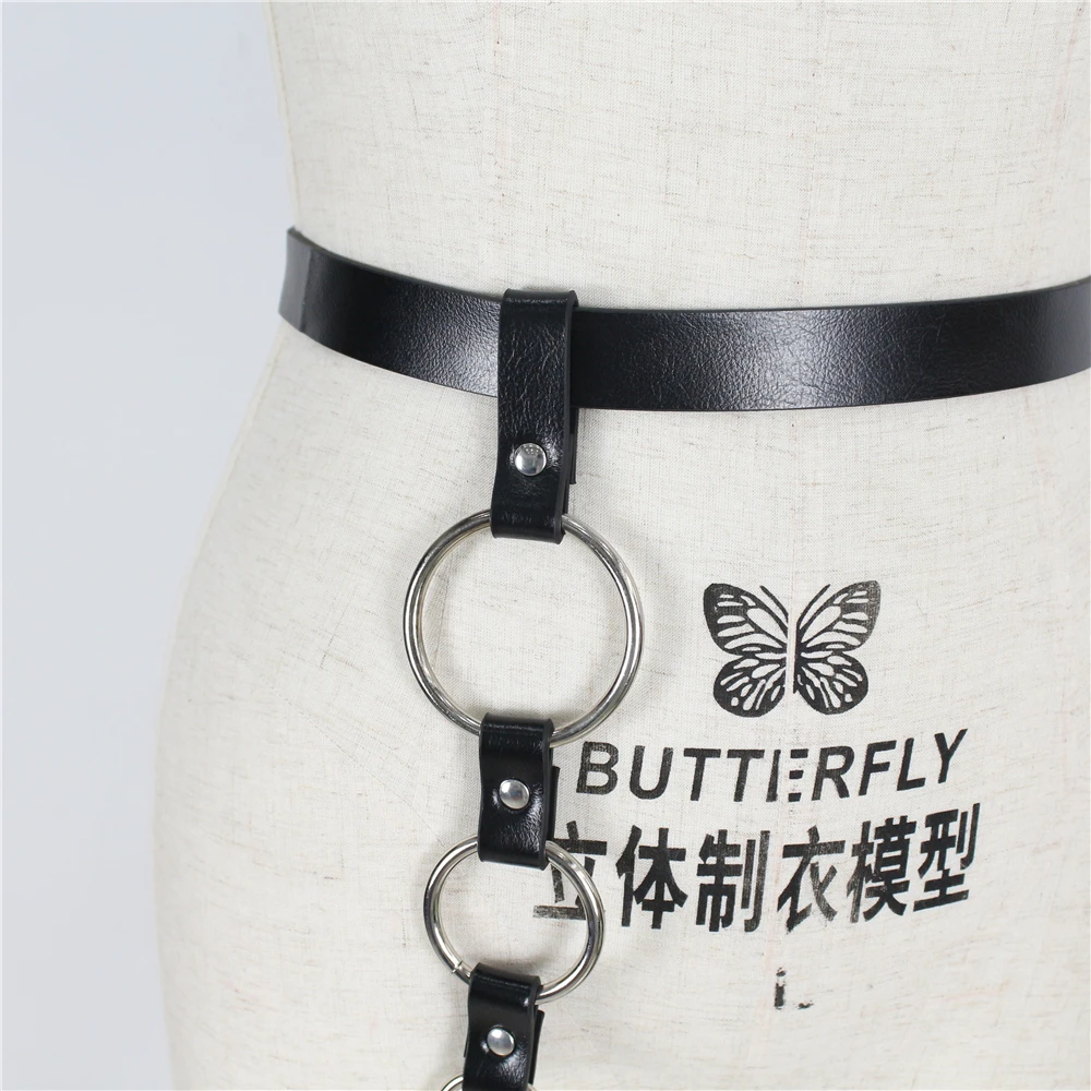 BOOGEANEEL Punk Harajuku Pu Leather Waist Garter Women Black Leg Bondage Lingerie Big O-ring Suspenders Belt Goth | Женская одежда