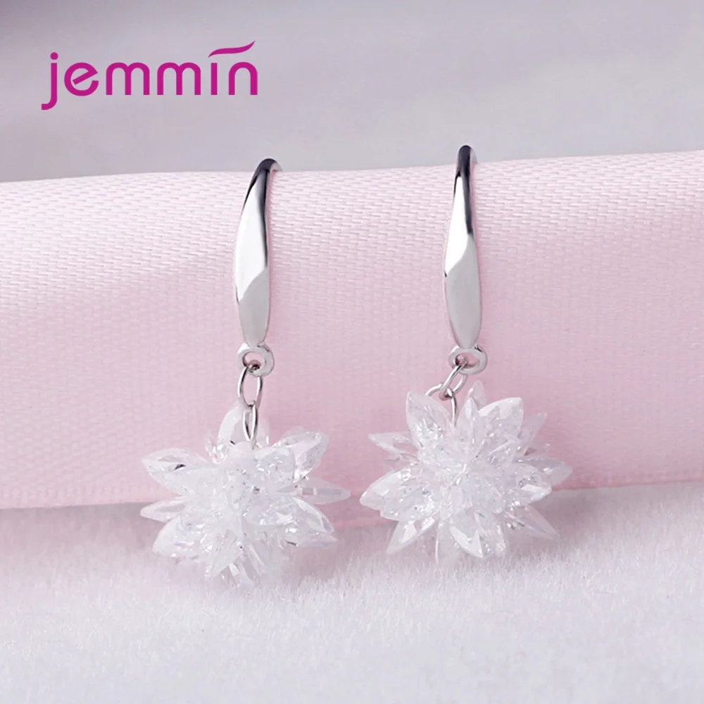 1 Pair Fashion DIY Handmade Cubic Zircon Flower Earrings 925 Sterling Silver Ice Shape Earring Accessory Free Shipping | Украшения и