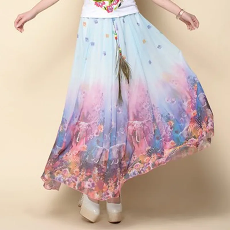 Style Eleven Модные женские макси юбки Повседневные Элегантные Saia Longa шифоновые богемные винтажные летние женские длинные юбки цветок Этническая одежда - Цвет: Style Eleven