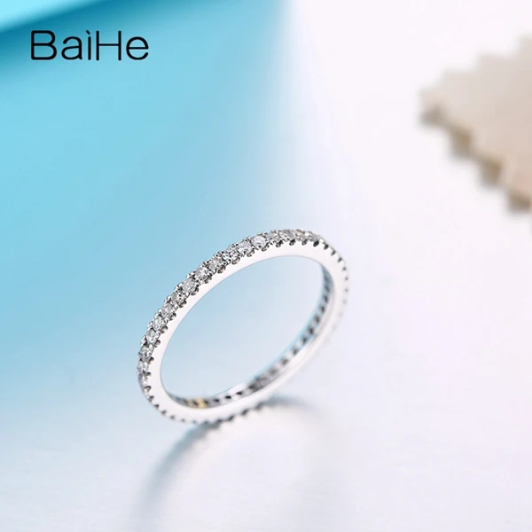 BAIHE 0.33ct SI/H Кольцо с натуральными бриллиантами, 18 к белое золото, обручальное кольцо, полное вечное ювелирное изделие, Размер США 5,5, подарочное кольцо
