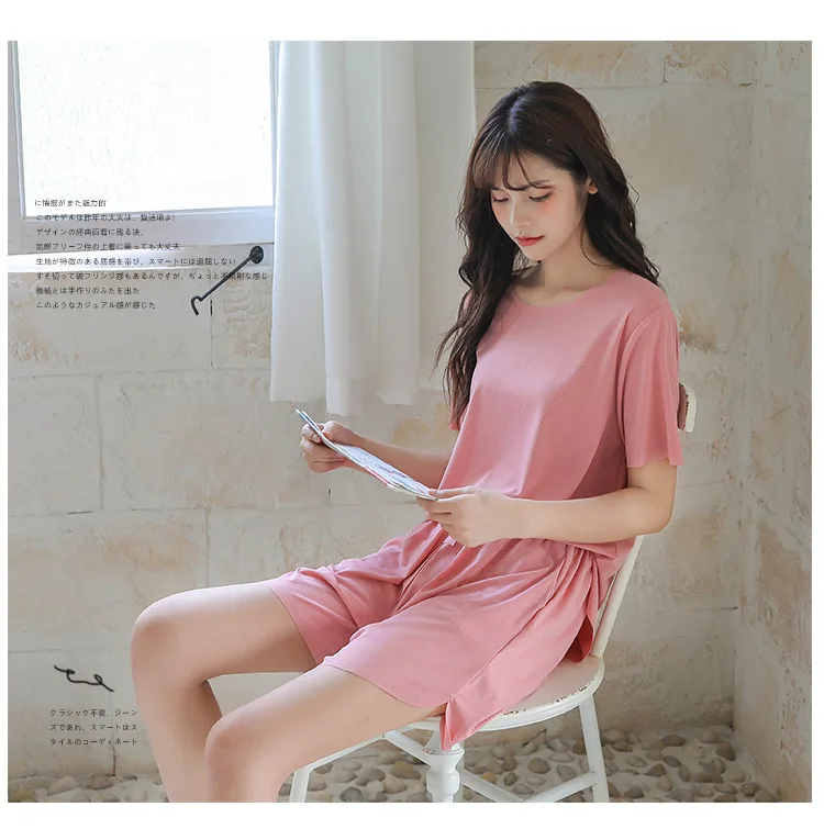 Pajama Suit Women's Summer 2021 New Sweet Ice Thin Short Sleeve Nightwear Leisure Home Clothes 2Pcs Set Sleep Wear Lingerie