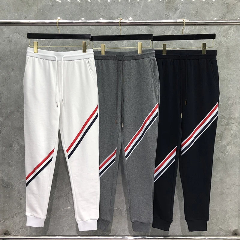 TB THOM Sweatpants Autunm Winter Men's Pants Fashion Brand Trousers Classic Fine Cotton Diagonal RWB Stripe Sweatpants