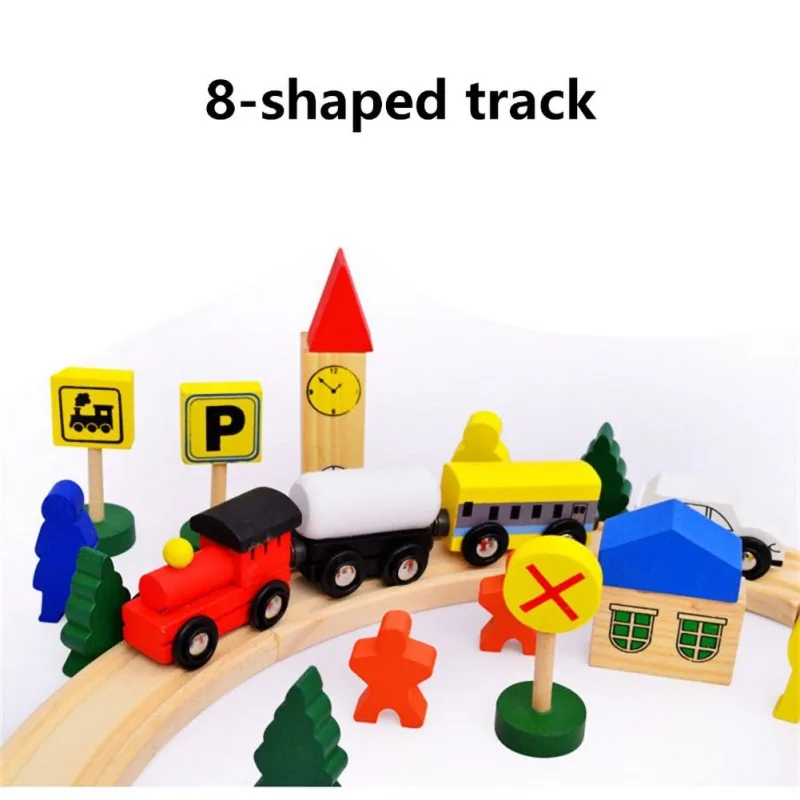 

Kids Toys 8-word Rail Car1.1 Small Train Baby Puzzle Fun Scene Set A Wooden Early Education Toy