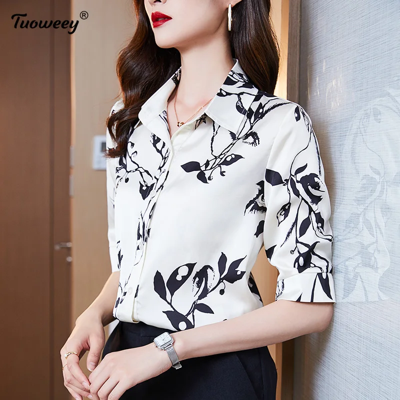

Женские рубашки и блузки 2022, женственная Цветочная блузка, Топ с длинным рукавом, повседневные пуговицы, отложной воротник, OL стиль, Женская ...