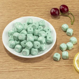 TYRY.HU 10 шт. Мятные силиконовые буквы бусины 12 мм Алфавит детский Прорезыватель бисер без бисфенола А персонализированное имя соска цепочка аксессуары