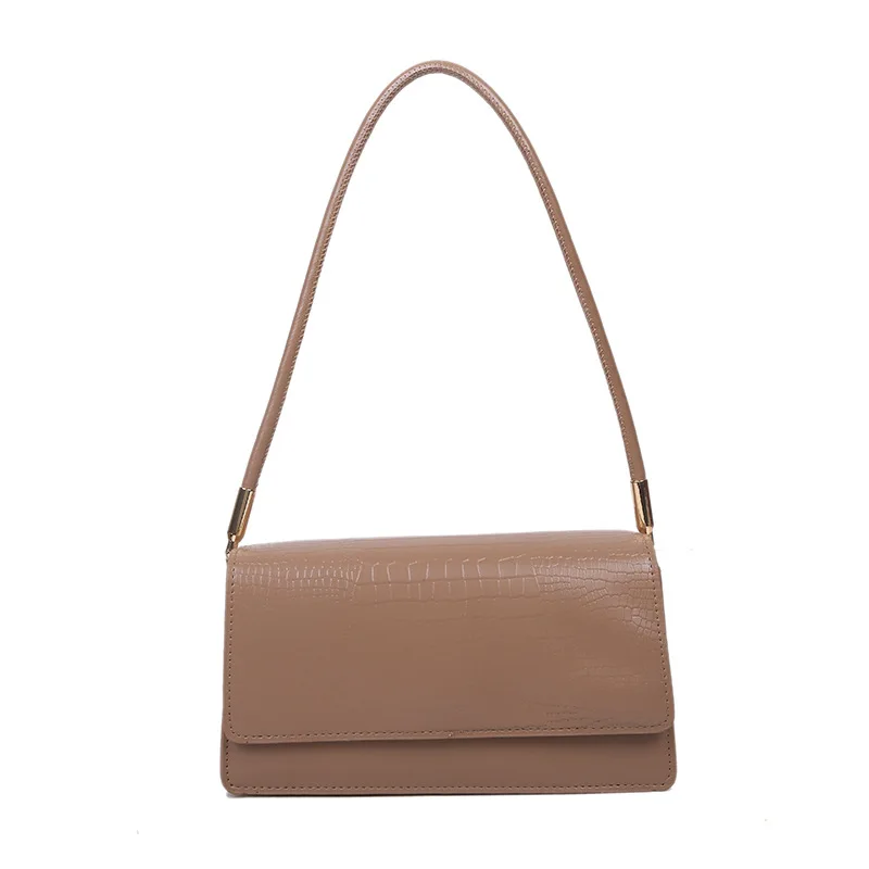 

Crocodile Pattern Women's Designer Baguette Shoulder Bags for Women 2021 Simple PU Leather Trend Solid Color Handbag Armpit Bag