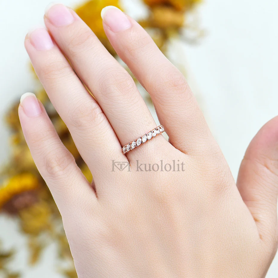 Куолит пуре18к 14 к розовое золото маркиза Moissanite кольцо для женщин Пасьянс