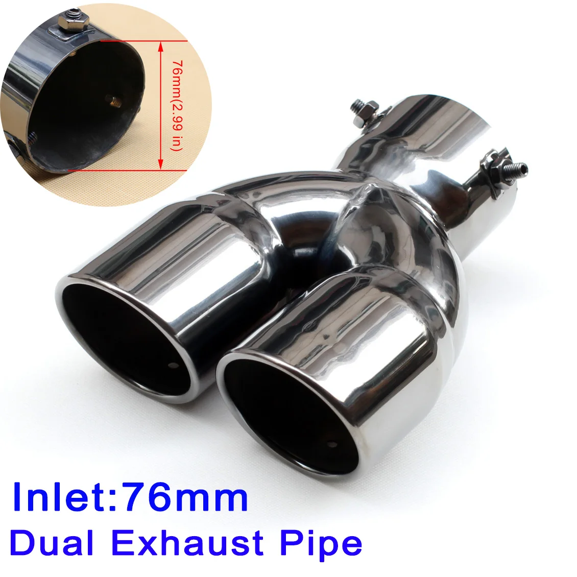 

76mm 2.99" Inlet Universal Car Tailpipe Back Dual Outlet Exhaust Rear Pipe Muffler Silencer Cover Vehicle Accessories