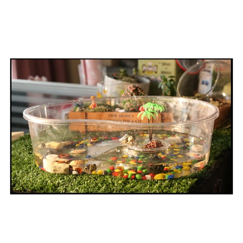 

Small Turtle Tank Portable Container Reptile House with Handle Detachable Cover N0PA